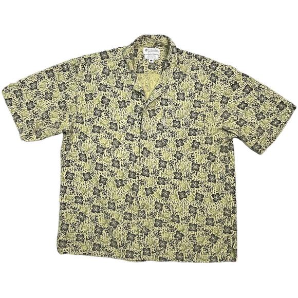 Columbia Green Floral Martini Print Button Up Short Sleeve Shirt Mens Large - Picture 1 of 5
